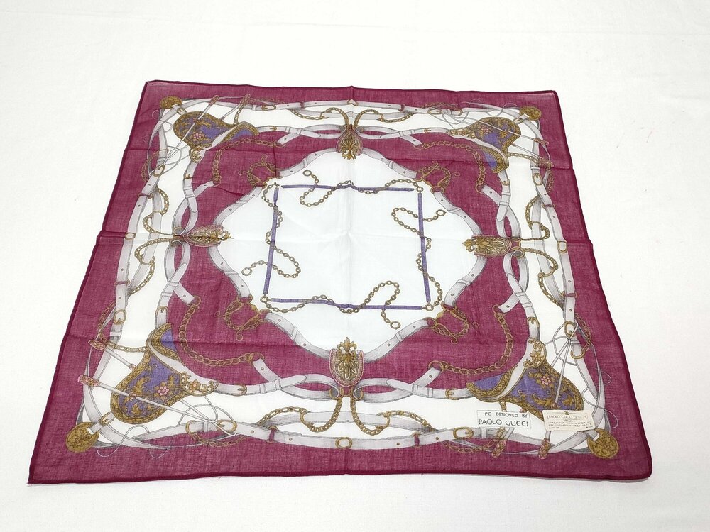 Paolo Gucci Burgundy Chain Belt Motif Cotton Handkerchief Scarf